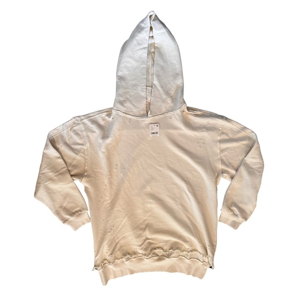 Free People NWT Distressed Hoodie Harbor Fog Ivory Size S - Picture 3 of 6